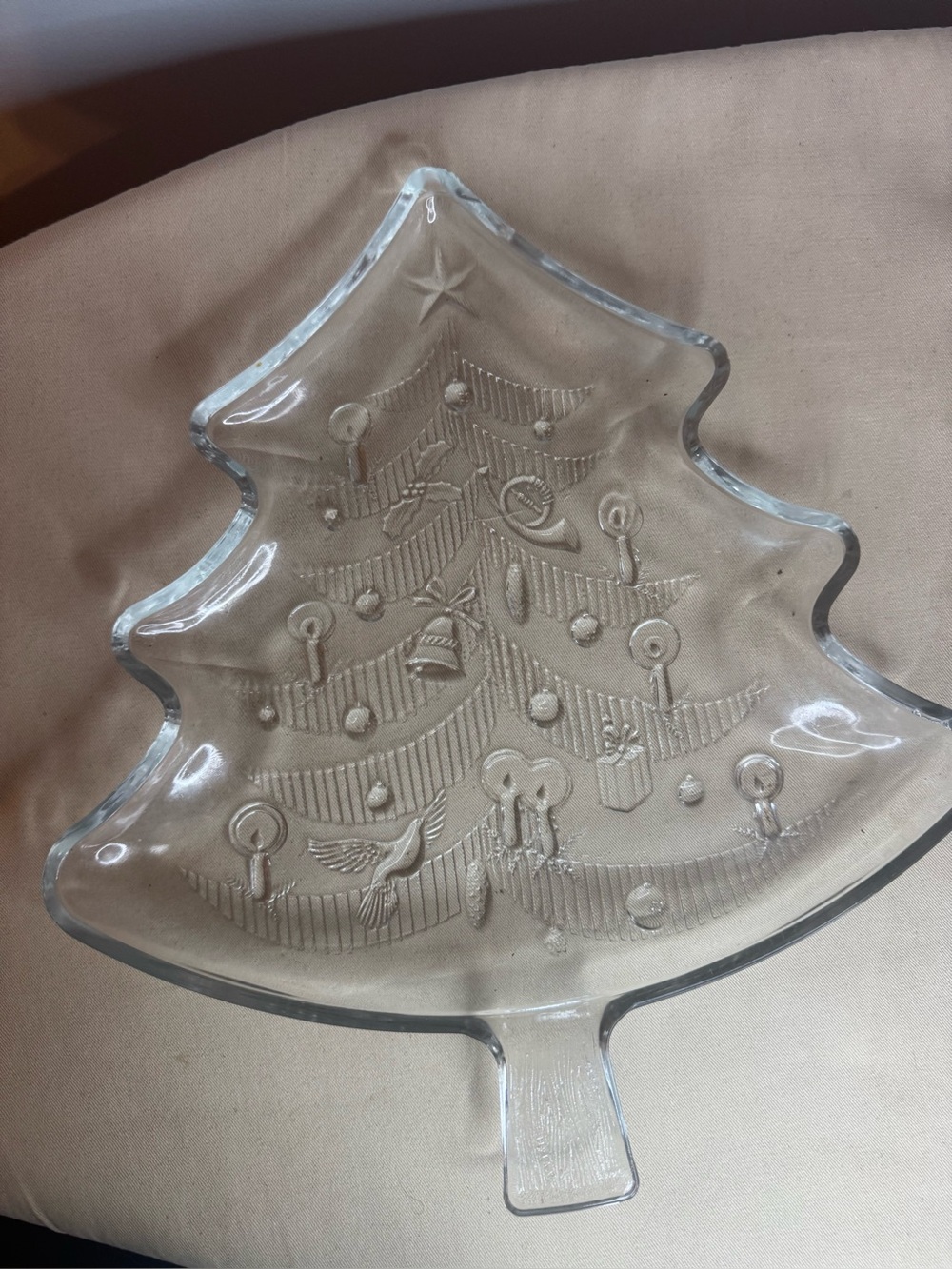 Clear Glass Christmas Tree Serving Tray - Holiday Home Decor